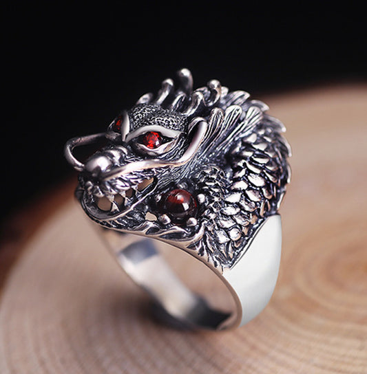 Silver Dragon Head Ring