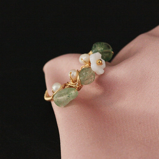 Knitted Flower Ring with Stones